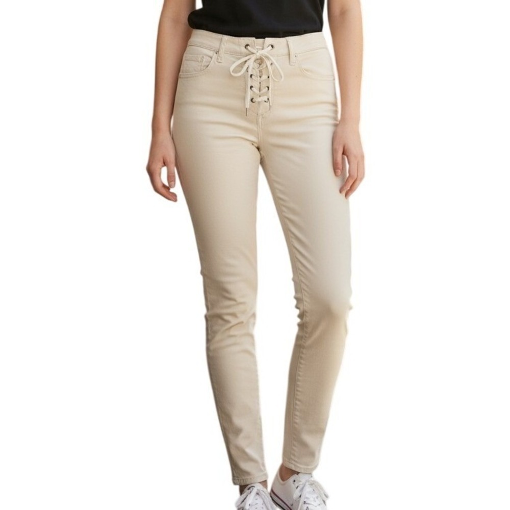 BLANKNYC Skinny Classique Lace Up‎ Mid Rise Cream Skinny Jeans Size 28